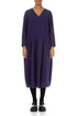 V-Neck Balloon Dotty Royal Purple Silk Dress 1