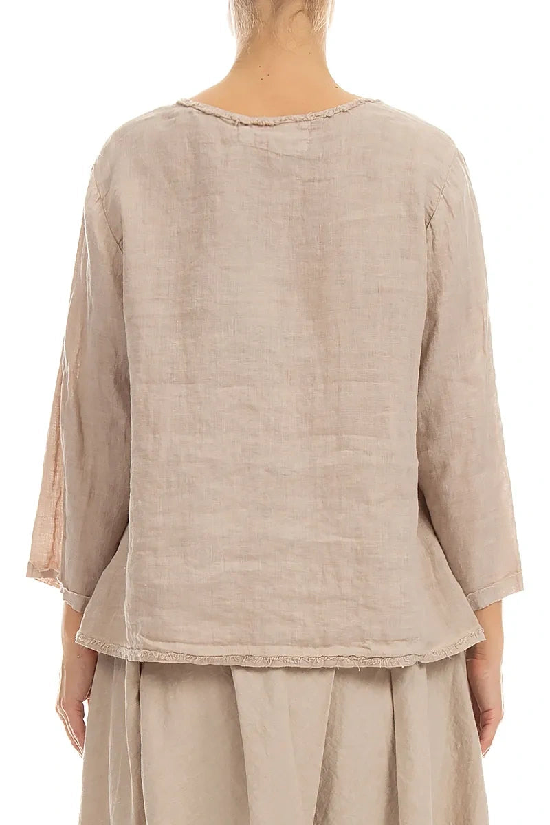 V-Neck Beige Linen Blouse