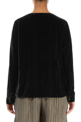 V-Neck Black Silk Velvet Blouse 2