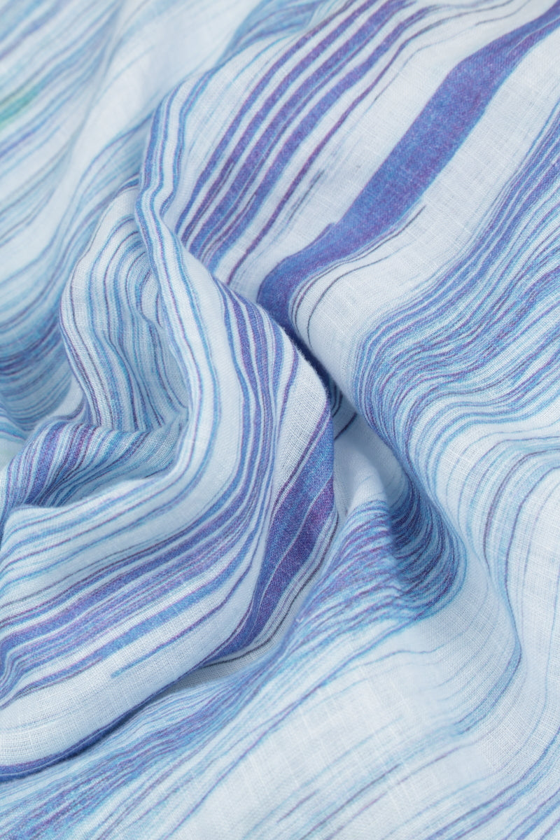V-Ausschnitt Leinenjacke mit blauem Streifen-Print