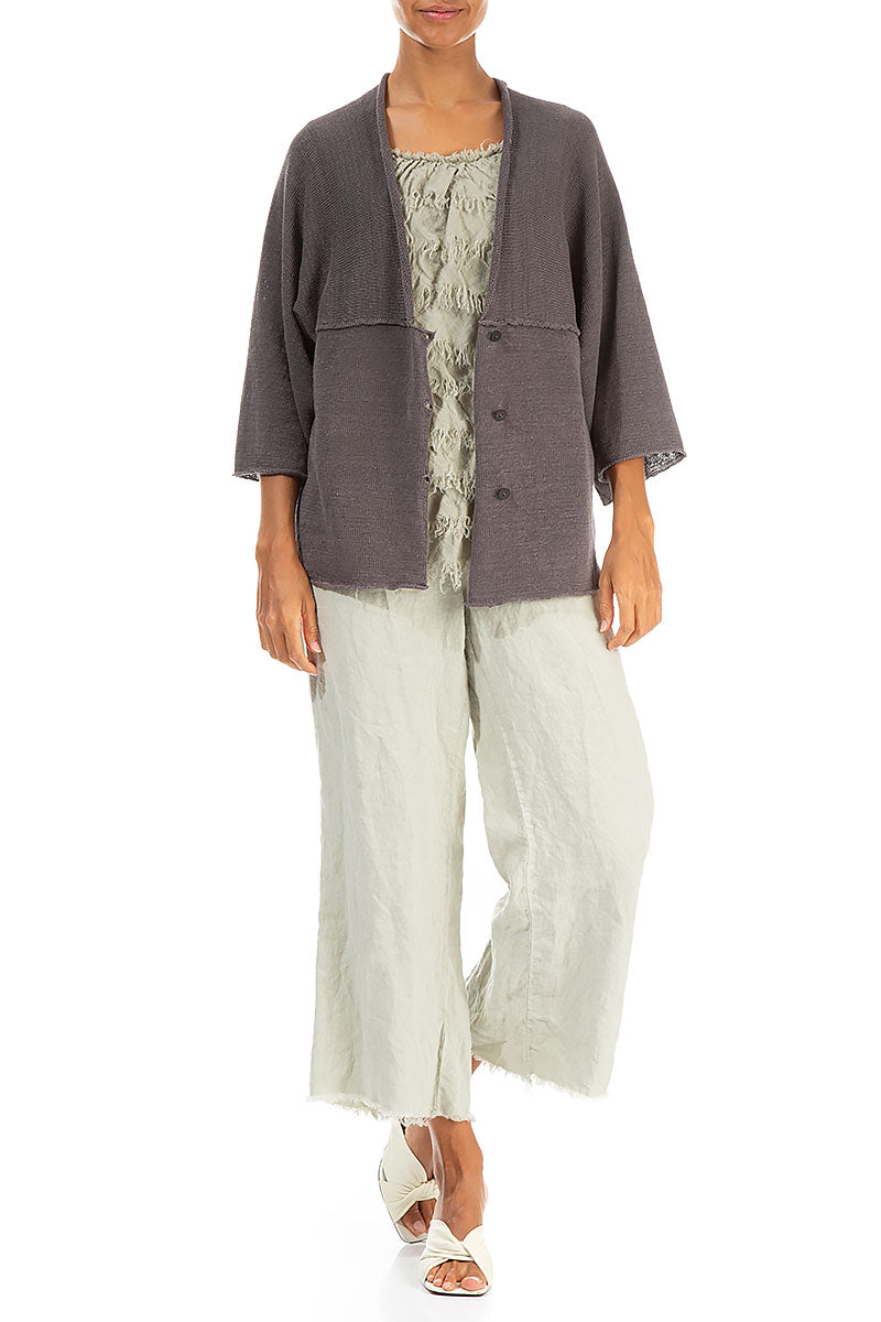V-Neck Brown Linen Cardigan 4