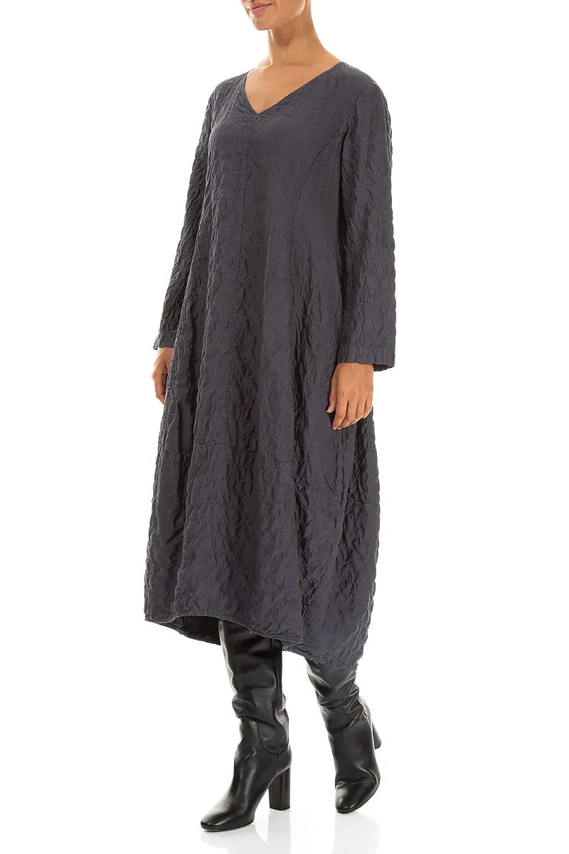 V-Neck Charcoal Pleated Silk Bamboo Dress