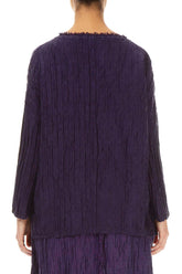 V-Neck Crinkled Royal Purple Silk Linen Blouse 2