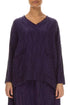 V-Neck Crinkled Royal Purple Silk Linen Blouse 1