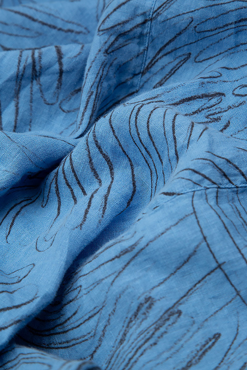 V-Neck Feathers Cornflower Linen Dress 5