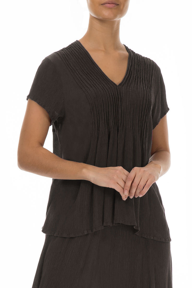 V-Neck Forest Brown Silk Viscose Blouse 3