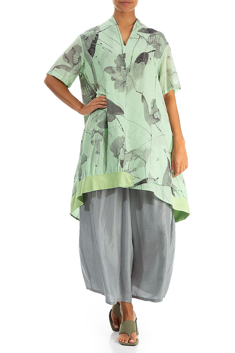 V-Neck Green Sorbet Mirage Silk Cotton Tunic 4