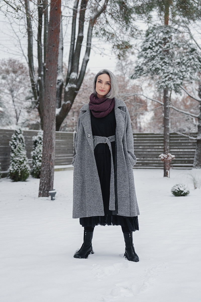 V-Neck Grey Wavy Cotton Dress 7