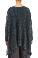 V-Neck Mélange Midnight Teal Wool Sweater 2