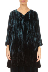 V-Neck Peacock Silk Velvet Ombré Tunic 2