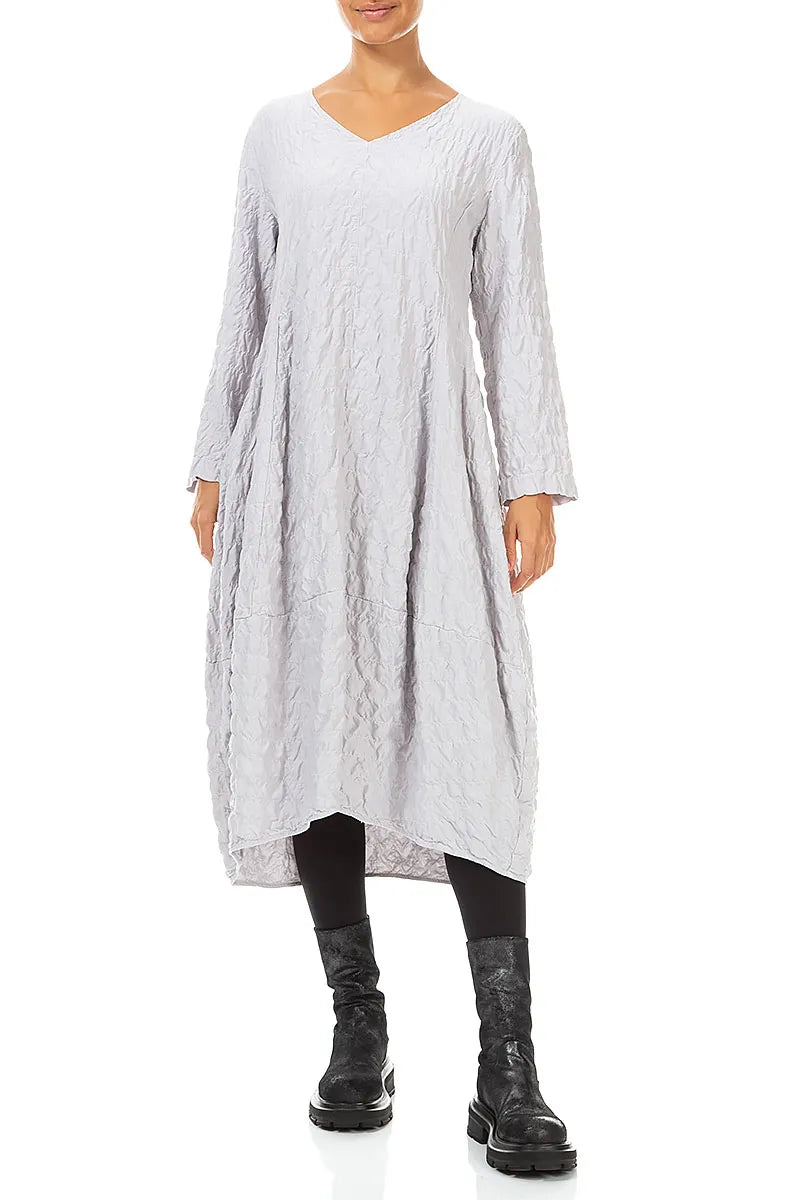 V-Neck Pearl Grey Pleated Silk Bamboo Dress 4