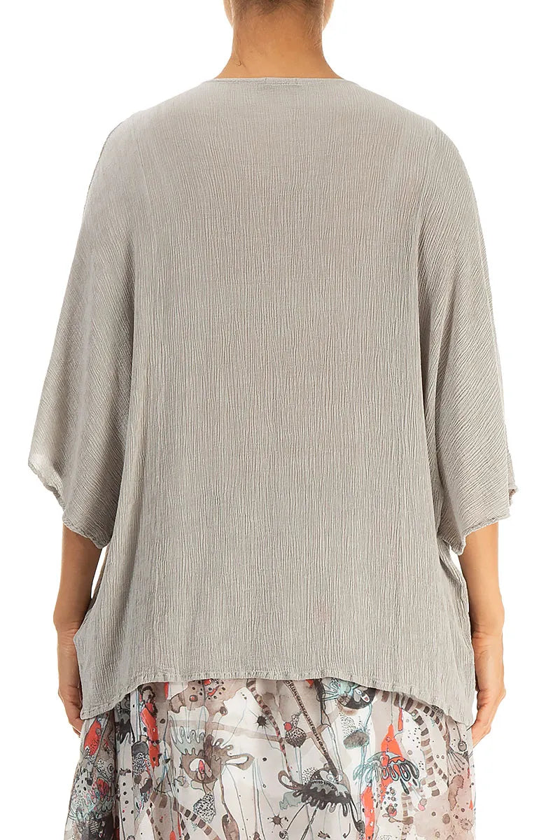 V-Neck Pin Tucks Beige Silk Viscose Blouse 3