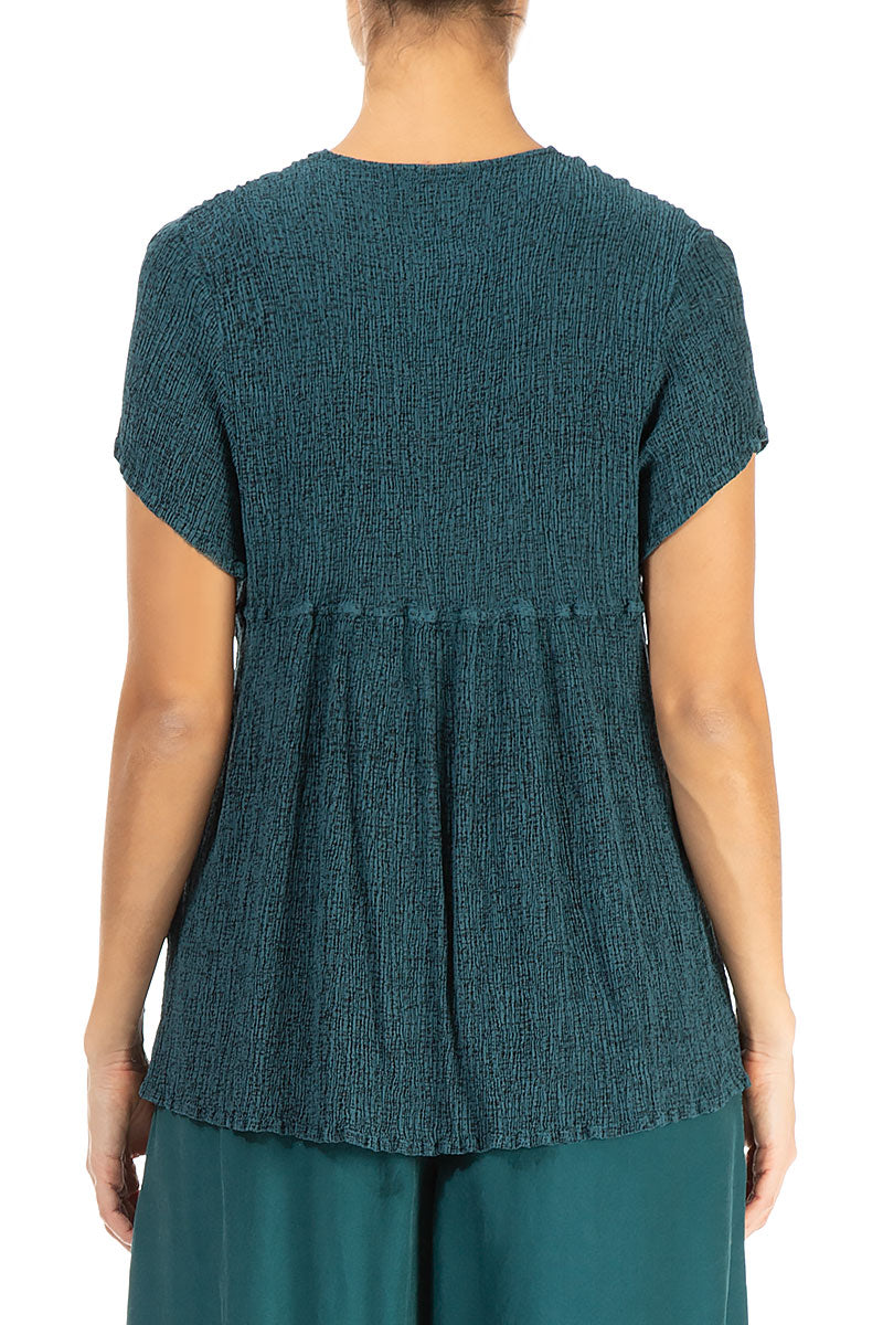 V-Neck Printed Emerald Silk Viscose Blouse 2