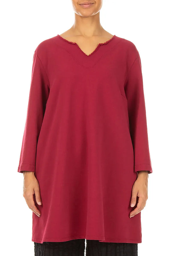 V-Neck Ruby French Terry Cotton Tunic 1