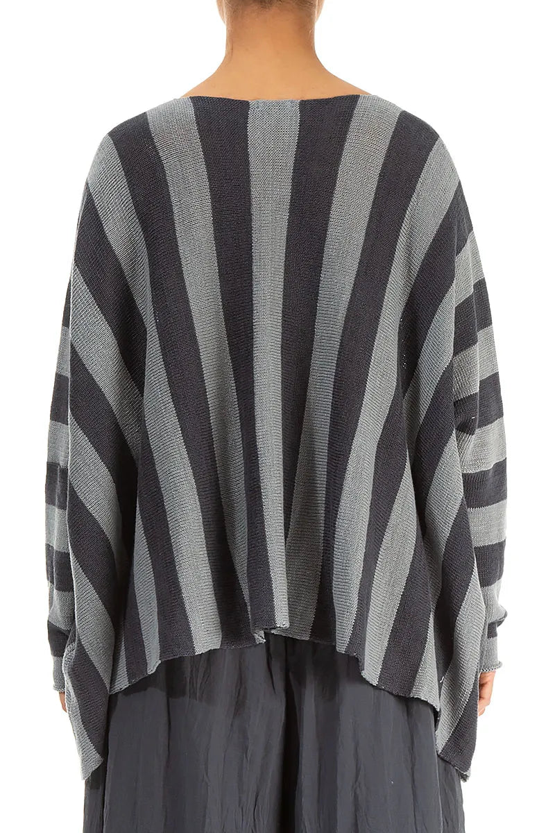 V-Neck Striped Light Grey Linen Jumper 3