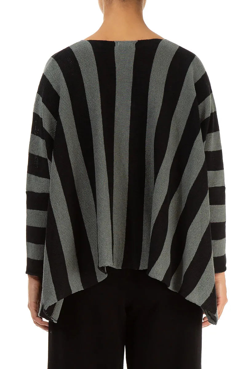 V-Neck Striped Sage Linen Jumper