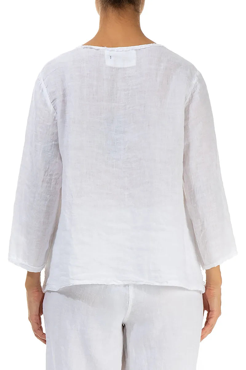 V-Ausschnitt Bluse aus weißem Leinen