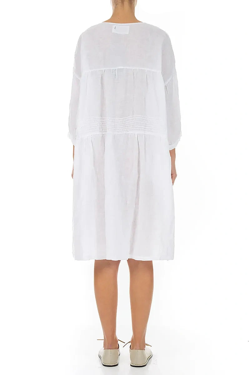 V-Neck White Pintuck Linen Dress 2