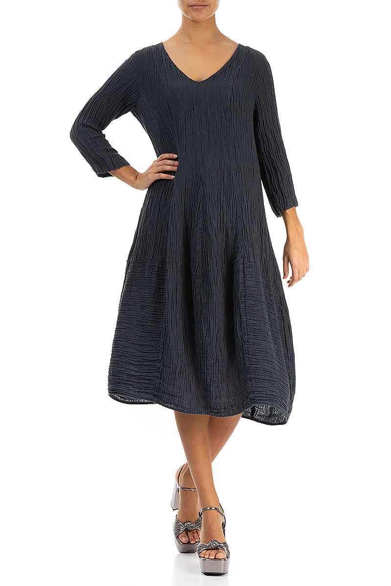 V-Neck Crinkled Graphite Silk Dress 4