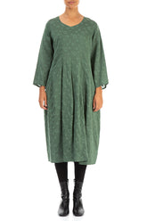 V-Neck Dotty Dark Sage Silk Dress 1