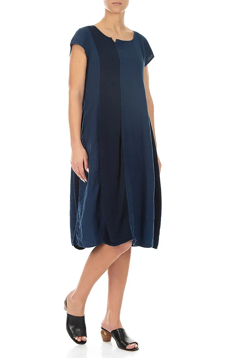 Vertical Line Navy Linen Dress 3
