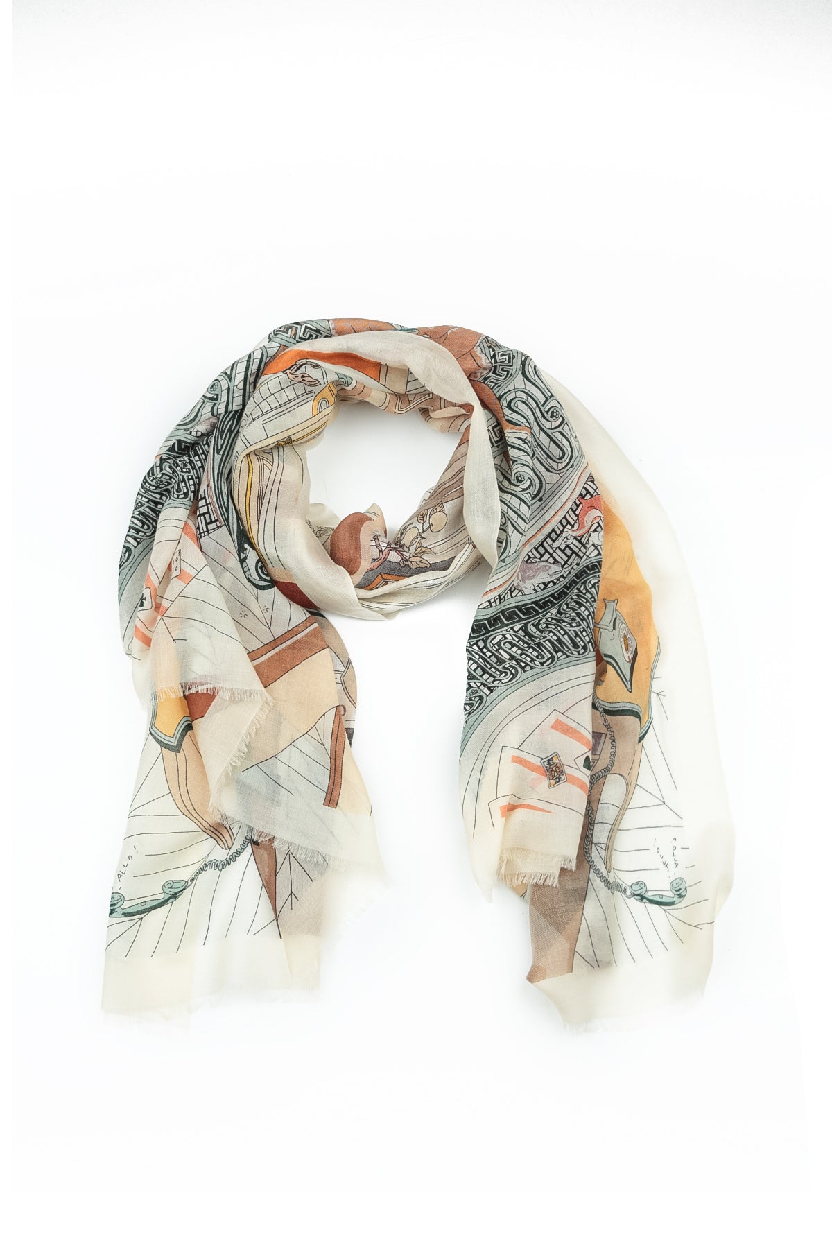 Vintage Sketch Cashmere Silk Scarf 5