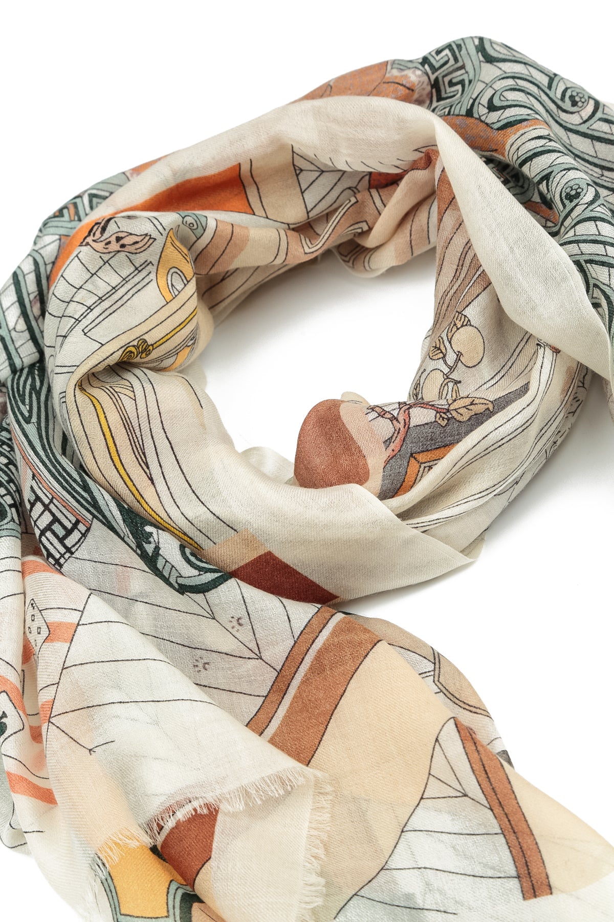 Vintage Sketch Cashmere Silk Scarf 4