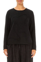Wavy Seam Black Wool Sweater 1