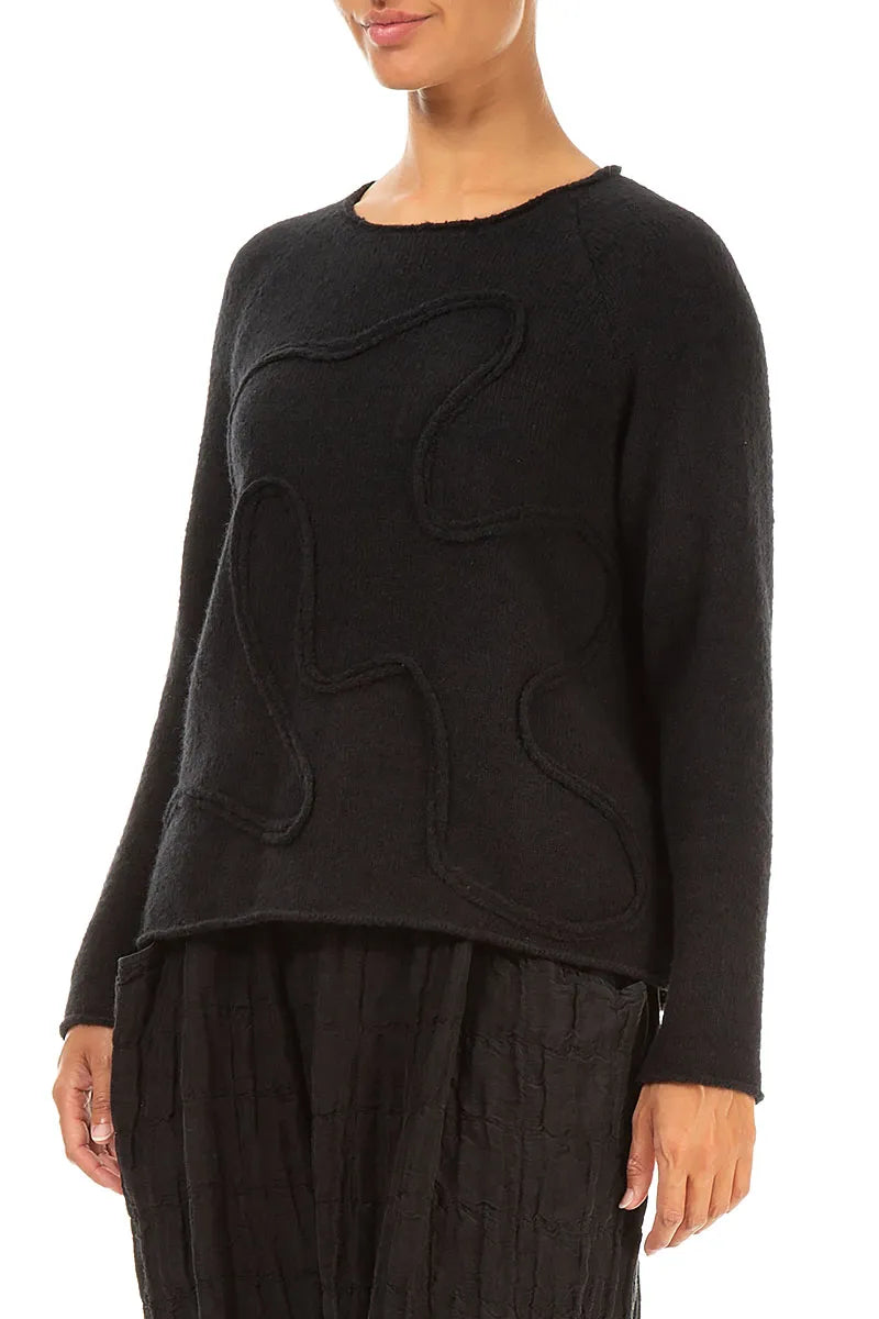 Wavy Seam Black Wool Sweater 3