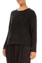Wavy Seam Black Wool Sweater 3