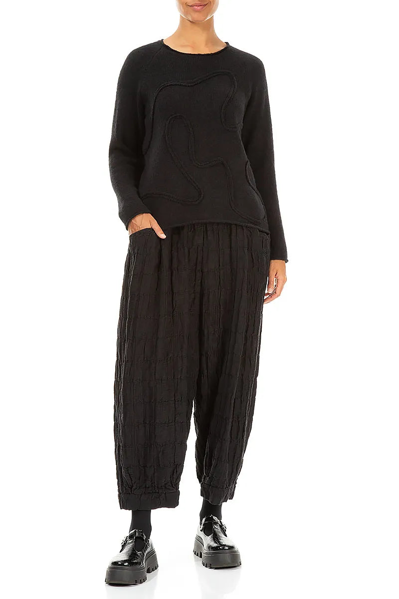 Wavy Seam Black Wool Sweater 4