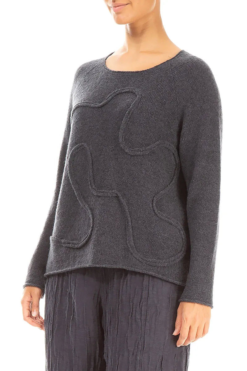Wavy Seam Dark Grey Wool Sweater 3