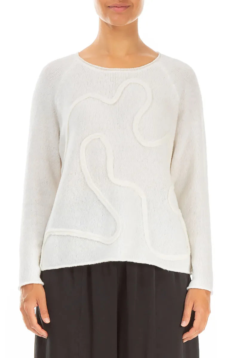 Wavy Seam White Wool Sweater 1