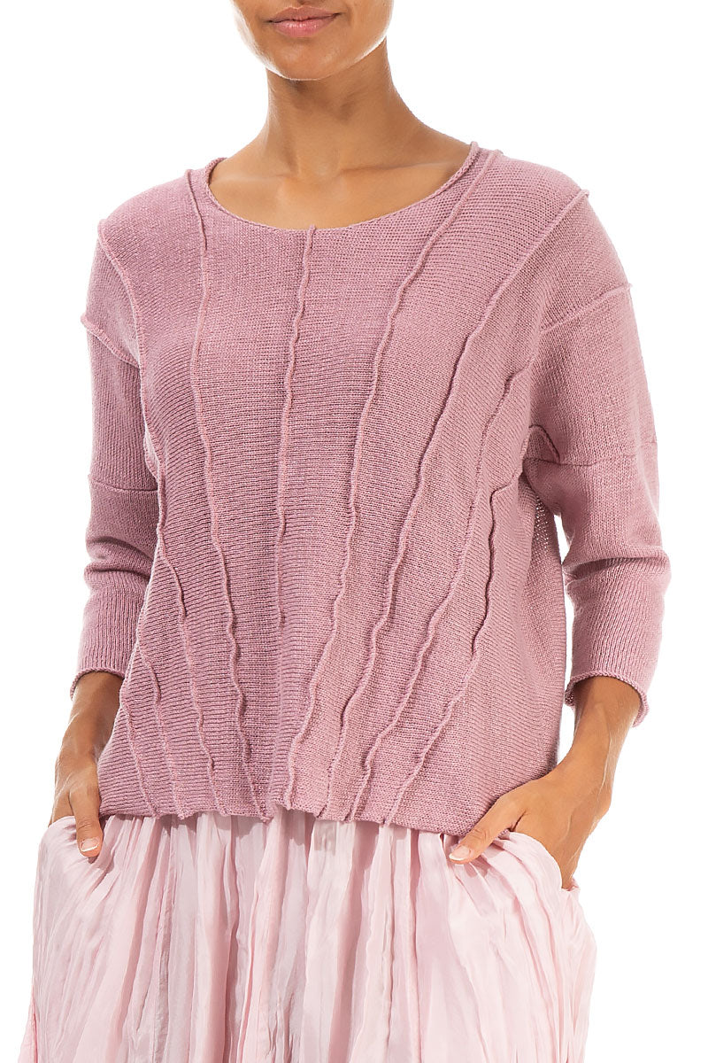 Wavy Stitch Mauve Pink Linen Jumper 3