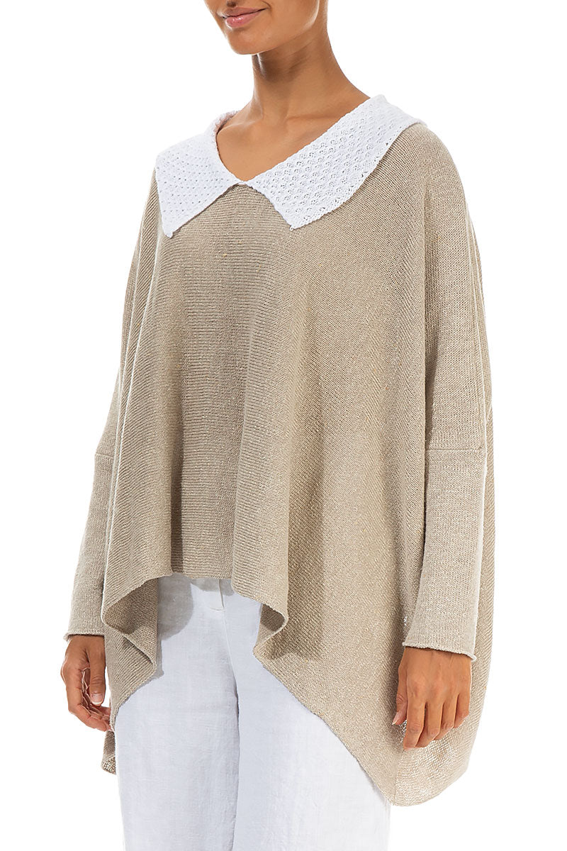 White Collar Natural Linen Jumper 3
