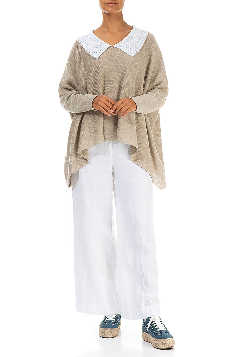 White Collar Natural Linen Jumper 4