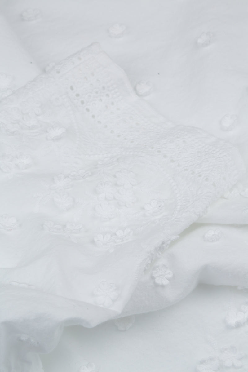 White Floral Embroidered Cotton Blouse