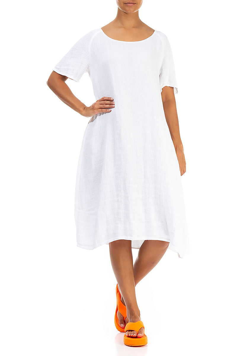 White Textured Linen Dress 4