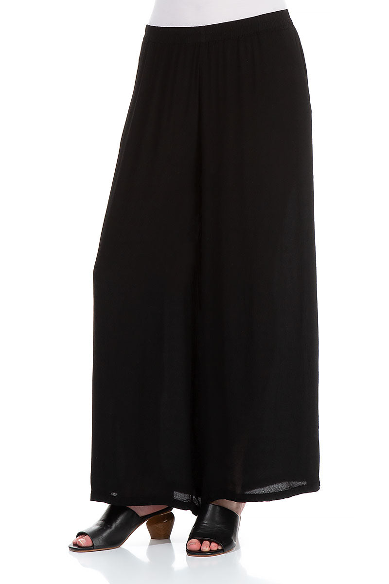 Wide Black Viscose Trousers 3