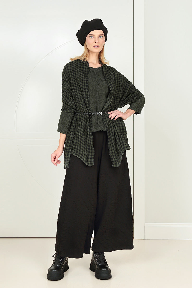 Wide Black Wavy Cotton Trousers 7