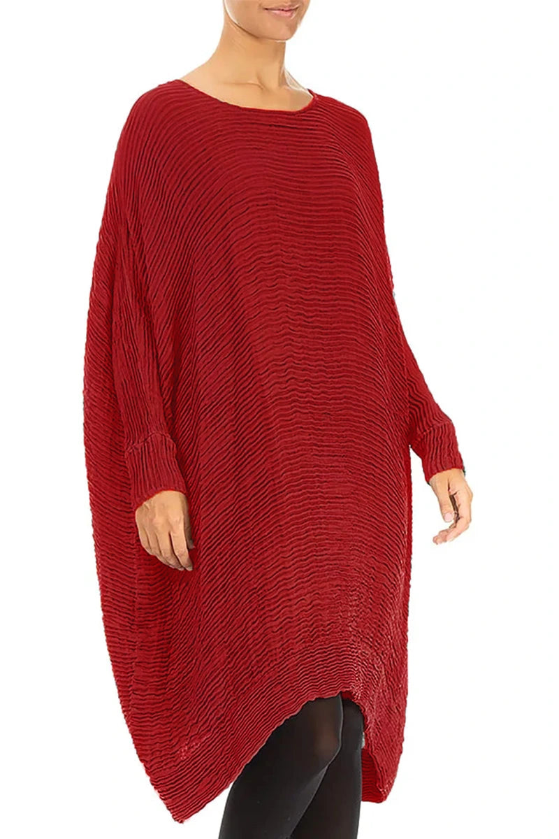 Wide Cherry Red Plissé Silk Kaftan Dress