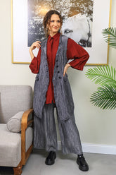 Wide Crinkled Anthracite Silk Linen Trousers 5