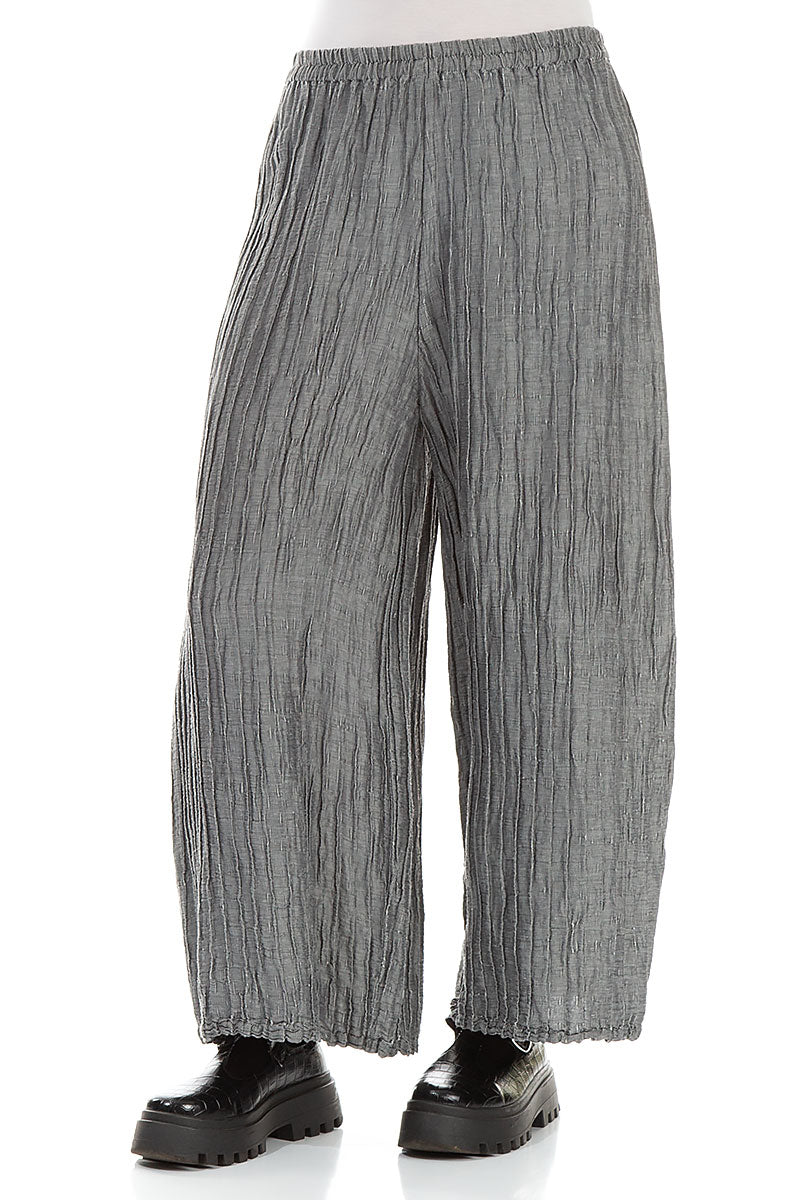Wide Crinkled Anthracite Silk Linen Trousers 3