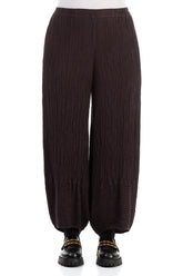 Wide Crinkled Dark Violet Silk Trousers 1