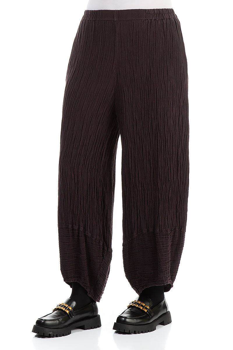 Wide Crinkled Dark Violet Silk Trousers 3