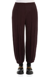 Wide Crinkled Dark Aubergine Silk Viscose Trousers 1