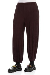 Wide Crinkled Dark Aubergine Silk Viscose Trousers 3