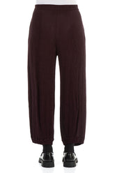 Wide Crinkled Dark Aubergine Silk Viscose Trousers 2