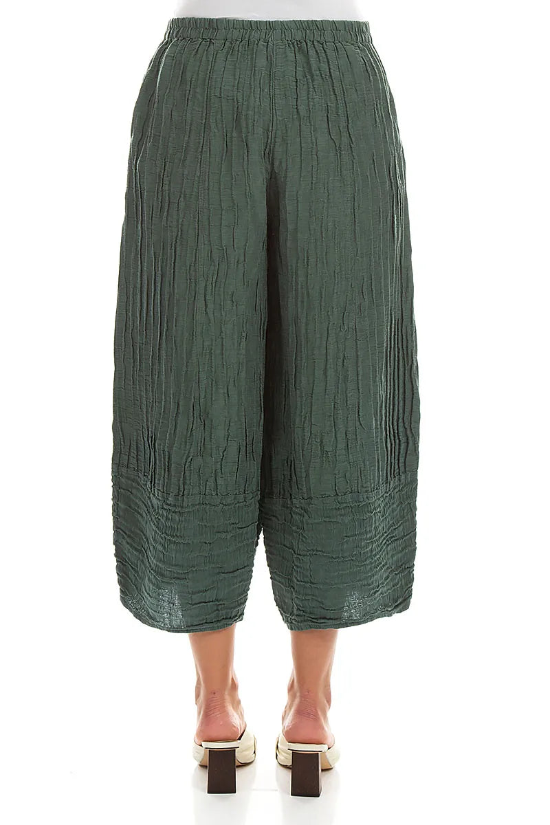Wide Cropped Crinkled Sage Silk Linen Trousers 2