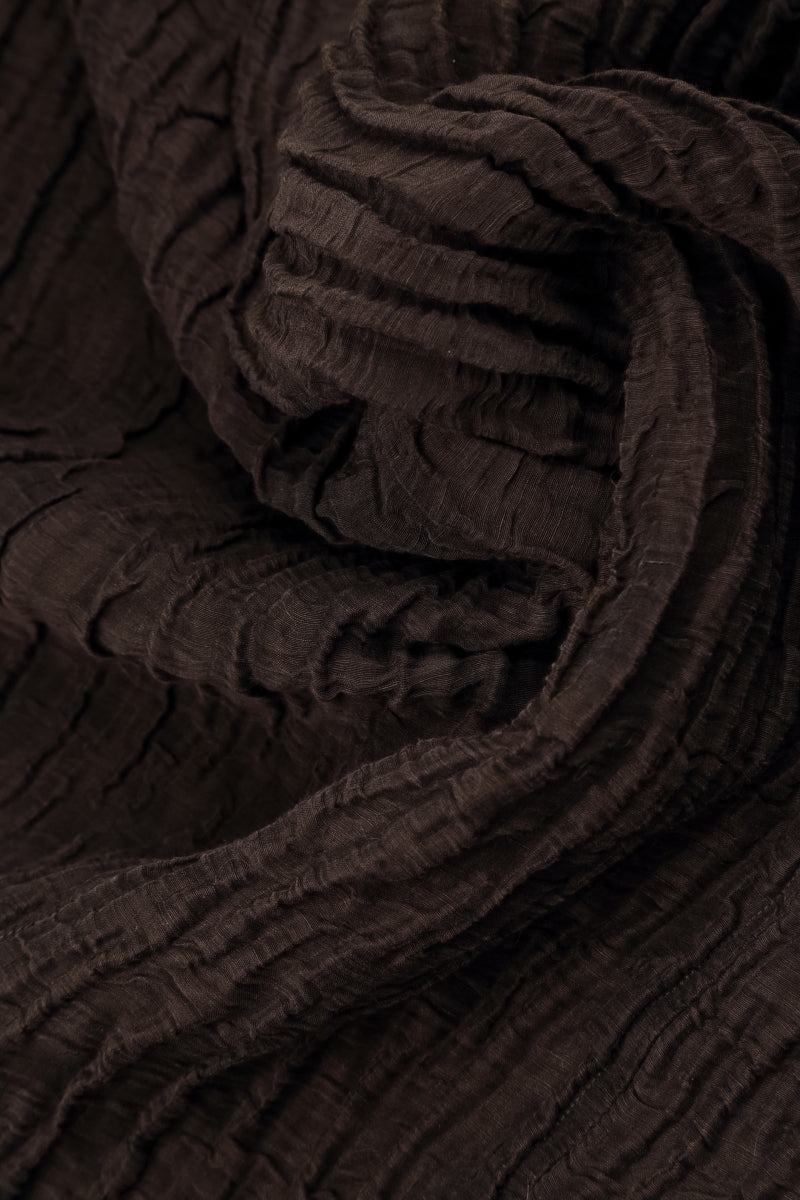Wide Cropped Crinkled Truffle Brown Silk Linen Trousers